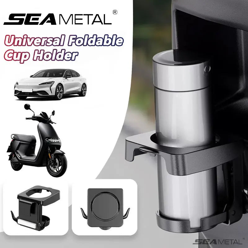 SEAMETAL Universal Foldable Car Cup Holder With Hook Multifunctional Beverage Stand ABS Material Cup Holders For Motorcycle Car