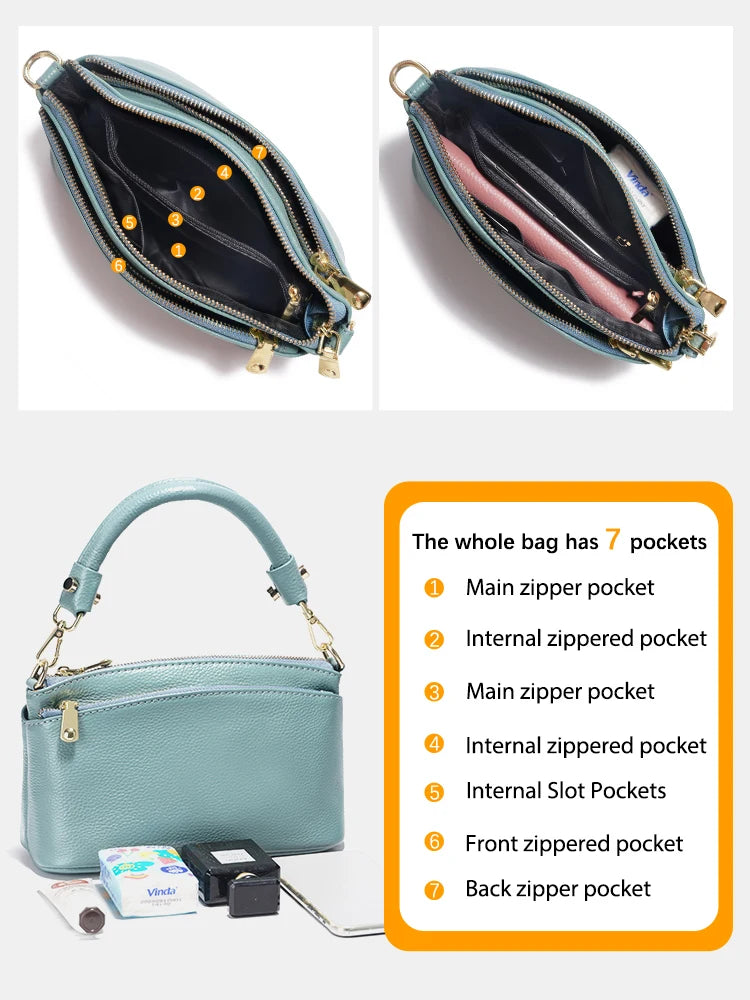 Zency Women Blue Red Bag Soft Genuine Leather Zipper Cowhide Leather Shoulder Bag Ladies Crossbody Small Handbag Satchels Sac