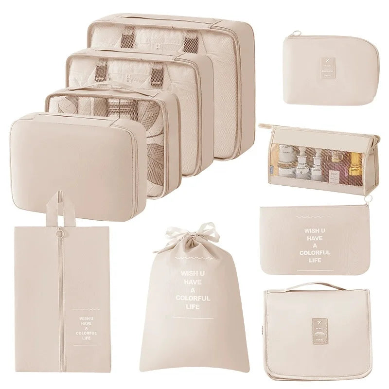 Travel Storage Bags Set 7/8/9/10-Piece Digital Toiletries Organizer Suitcase Packing Cubes for Clothes Shoes Clothes Tidy Pouch