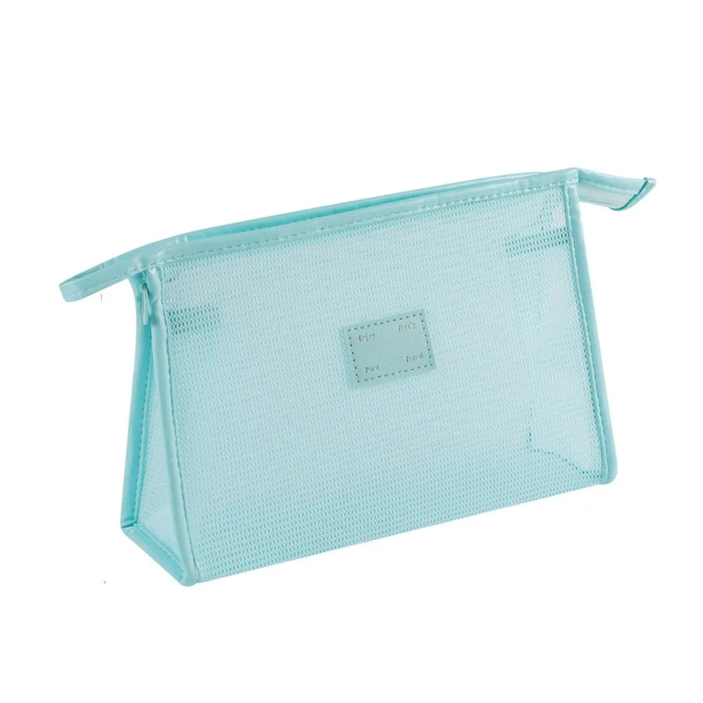 Portable Mesh Handheld Makeup Bag Square Lightweight Storage Toiletry Bag Zipper Large Capacity Transparent Mesh Cosmetic Bag