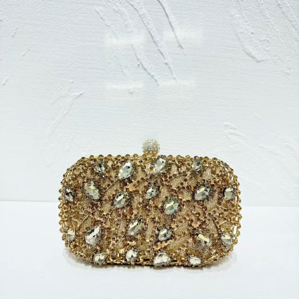Women Red Crystal Evening Bags Lady Stone Handbag Bridal Diamond Clutch Purse Female Metal Minaudiere Wedding Party Clutches Bag