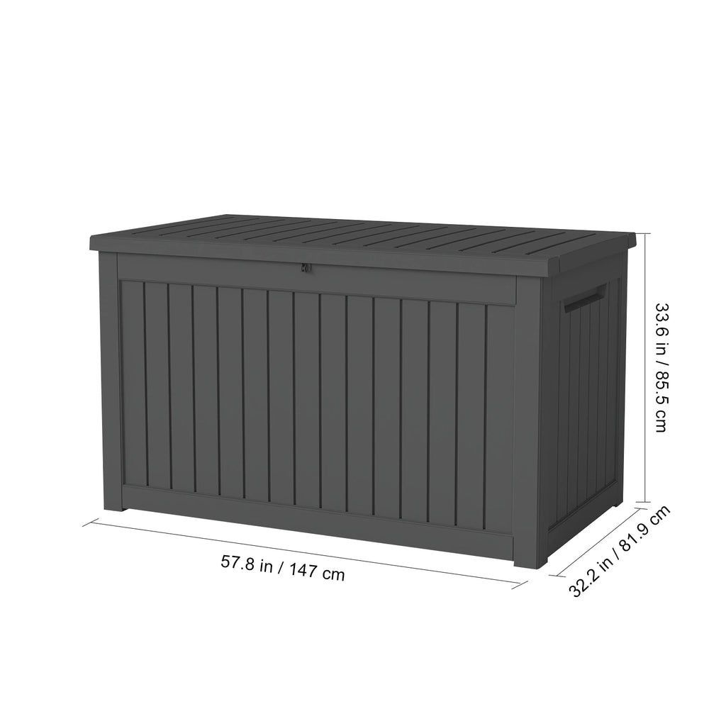 230 Gallon Heavy-Duty Resin Outdoor Storage Box, Wood Grain Patio, Garden & Pool Deck Organizer for Sports Gear, Yard Tools, Throw Pillows | Sturdy Plastic Construction, Multi-Purpose Use, Patio Storage Box, Classic Design, D
