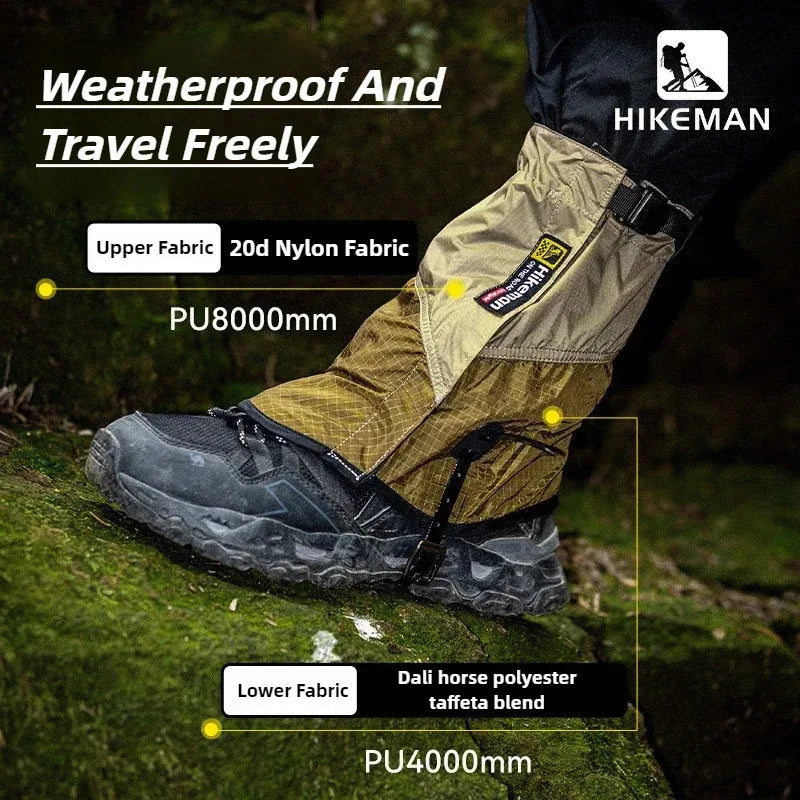 HIKEMAN 20D+UHMWPE Outdoor Hiking Gaiters Windproof Large Leg Covers for Camping Skiing Mountaineering and Desert Trekking