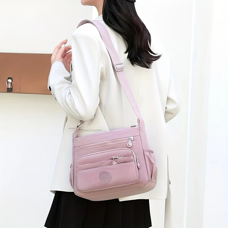 Breathable Multi-compartment Crossbody Bag Stylish Water-resistant Nylon Shoulder Purse, Lightweight Design for Everyday Use