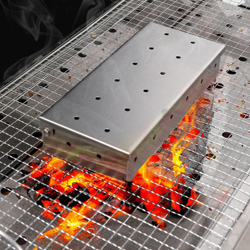 1pcs Stainless Steel Smoked Box Barbecue Sawdust Smoked Box Adds Smoked Barbecue Flavor To Gas Or Charcoal Grills