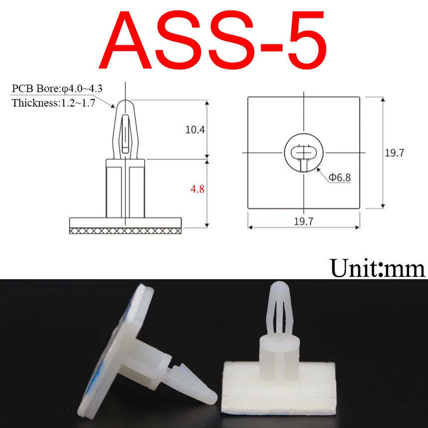 ASS-5/6/8/10/13/16 20*20mm Nylon 4mm Bore PCB Board Support Holder Locking Snap-In Fixed Pillar Adhesive Column Spacer Standoff