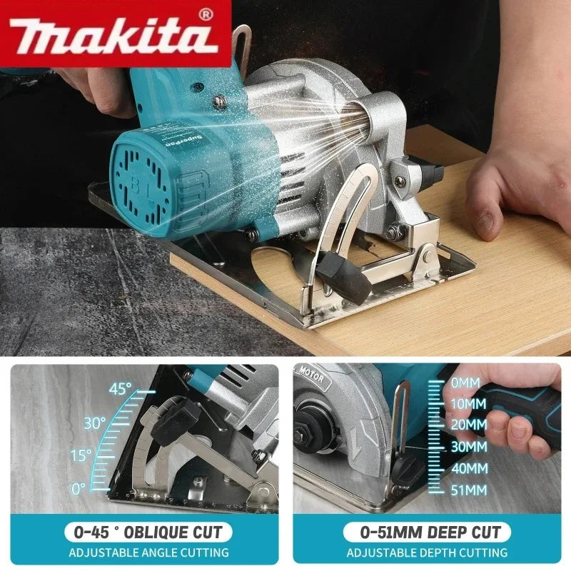 Makita 5in Brushless Motor Cordless Electric Circular Saw Rechargeable Handheld Wood Stone Adjustable Circular Cutter Saw