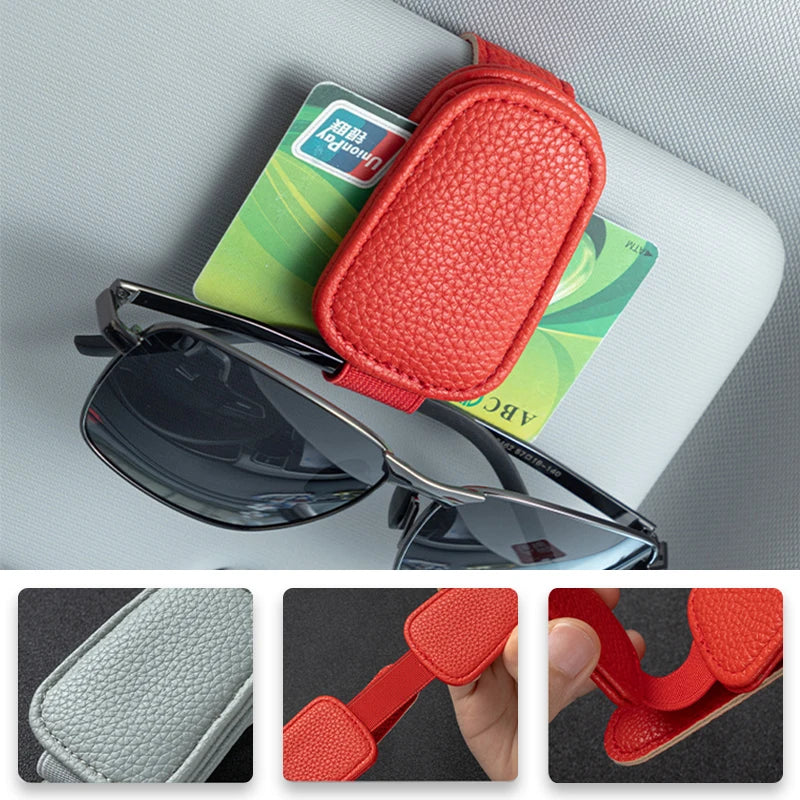 BLALION Car Sun Visor Clip Glasses Cards Case Auto Sunglasses Visor Glasses Holder Sunglasses Bracket Holder PU Glasses Support