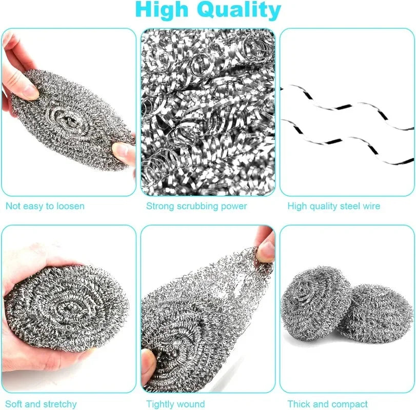 Mini Stainless Steel Cleaning Balls Kitchen Washing Pots Pans Dishes Rust and Oil Removal Wire Steel Ball Scrubber Cleaner Tools
