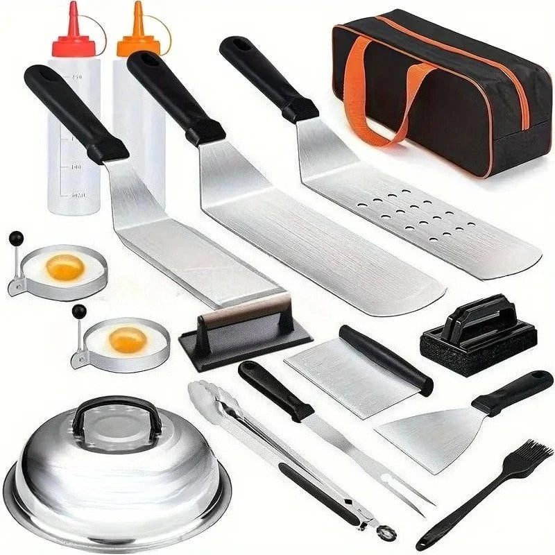 Griddle Accessories Kit,Hibachi Flat Top Grill Accessories,Grill Spatula Set with Enlarged Spatulas,Scraper for Outdoor Barbecue