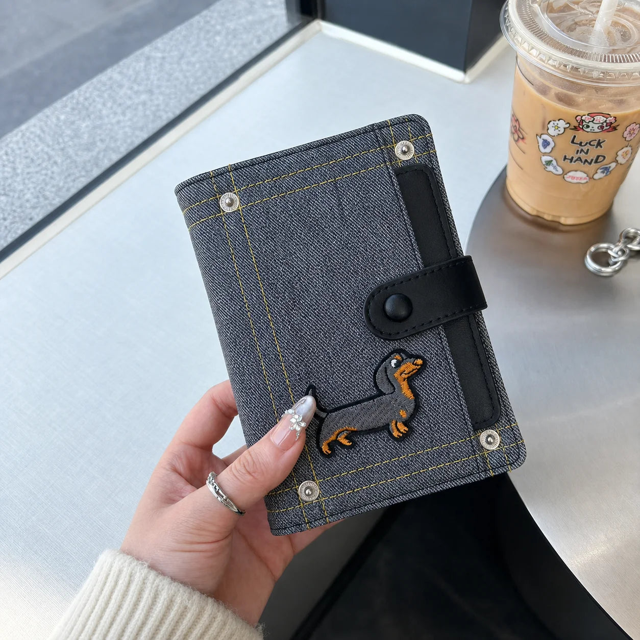 Card And ID Holder Cute PU Leather Document Holder Denim Travel Wallet Decorative Embroidery Passport Organizer For Document