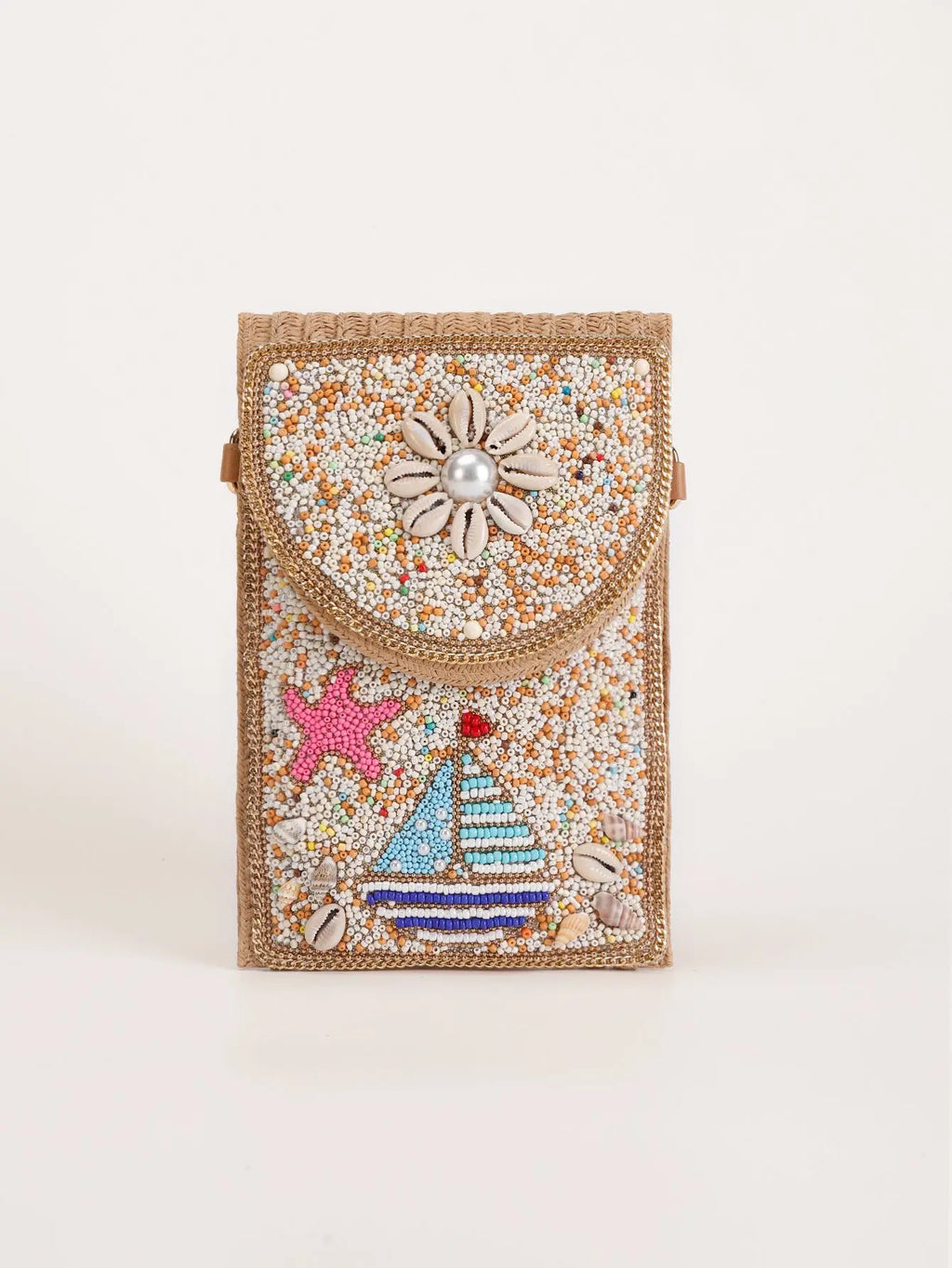 Advanced straw woven crossbody bag, new fashionable rice bead bag, European and American woven women's shoulder phone bag