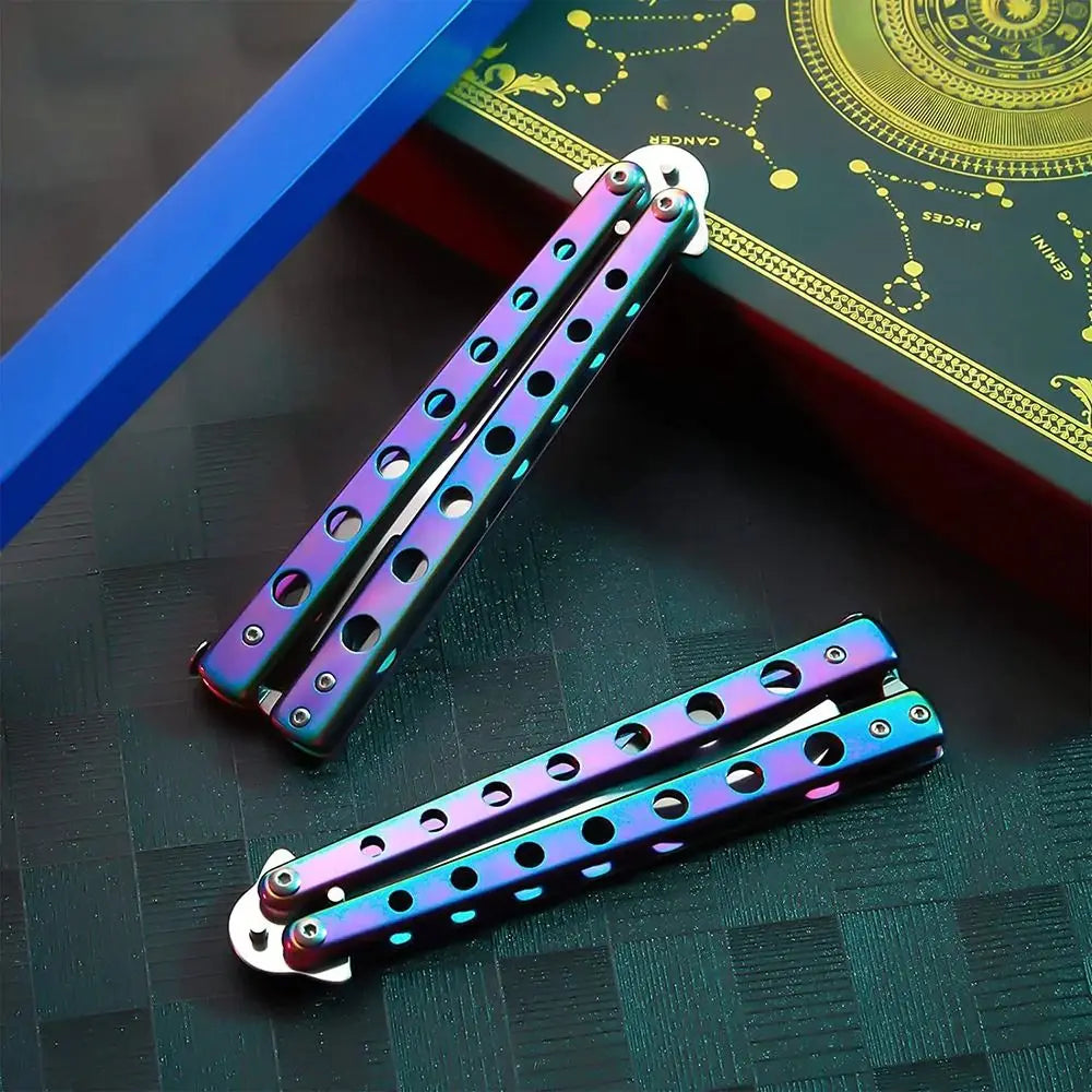 Durable Stainless Steel Butterfly Folding Spoon Fork Practice Training Outdoor Camping Tableware Balisong Training Tool