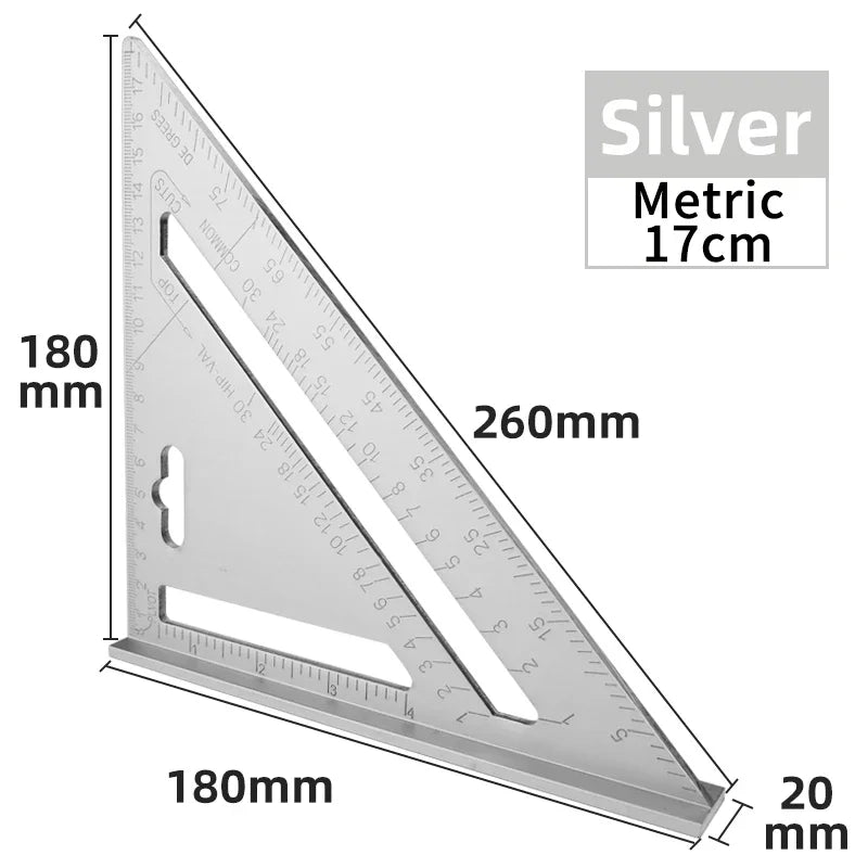 Triangle Ruler 7Inch carpenter Square Ruler Aluminium Alloy Angle Measurement Woodworking Set Squares Gauges Triangular Rule