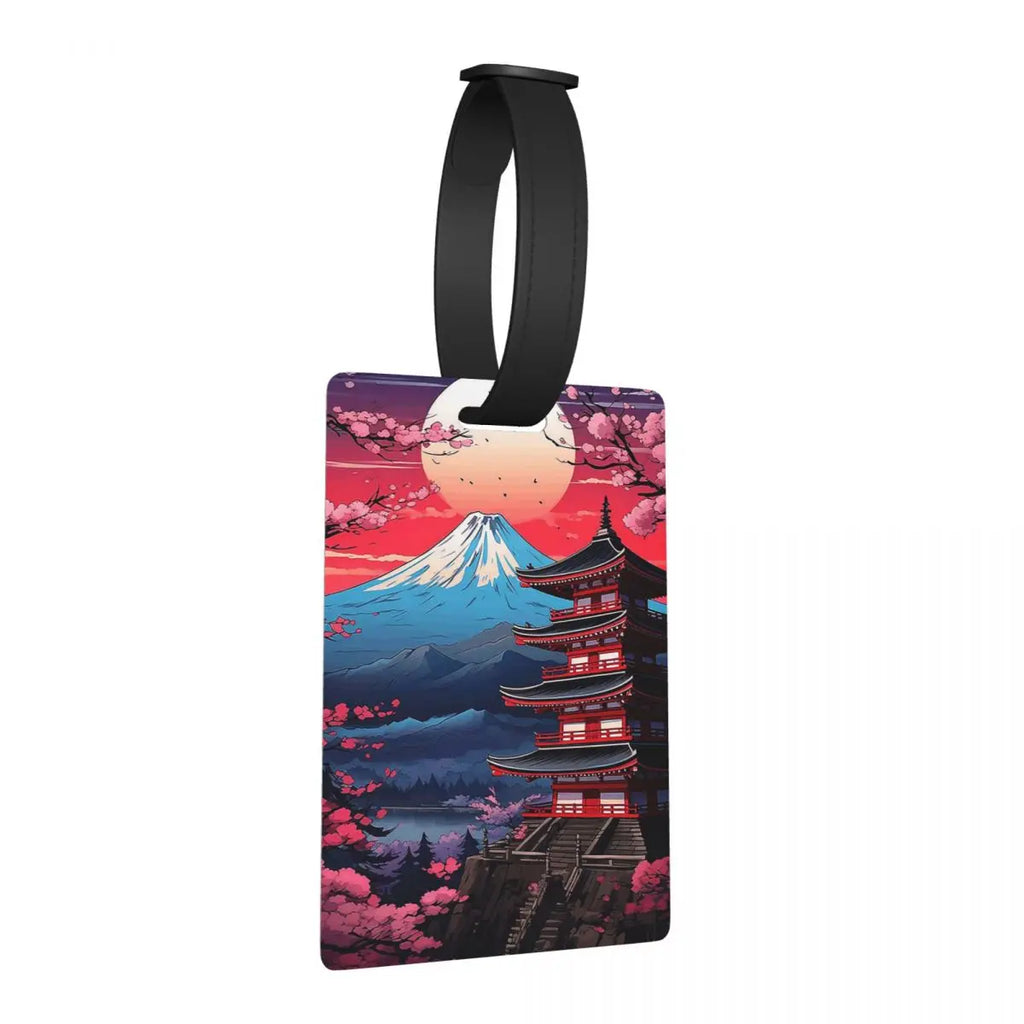 Japan Sakura Cherry Blossoms With A Red Rising Sun Luggage Tags Suitcase Travel Baggage Boarding Tag Label Holder ID Name