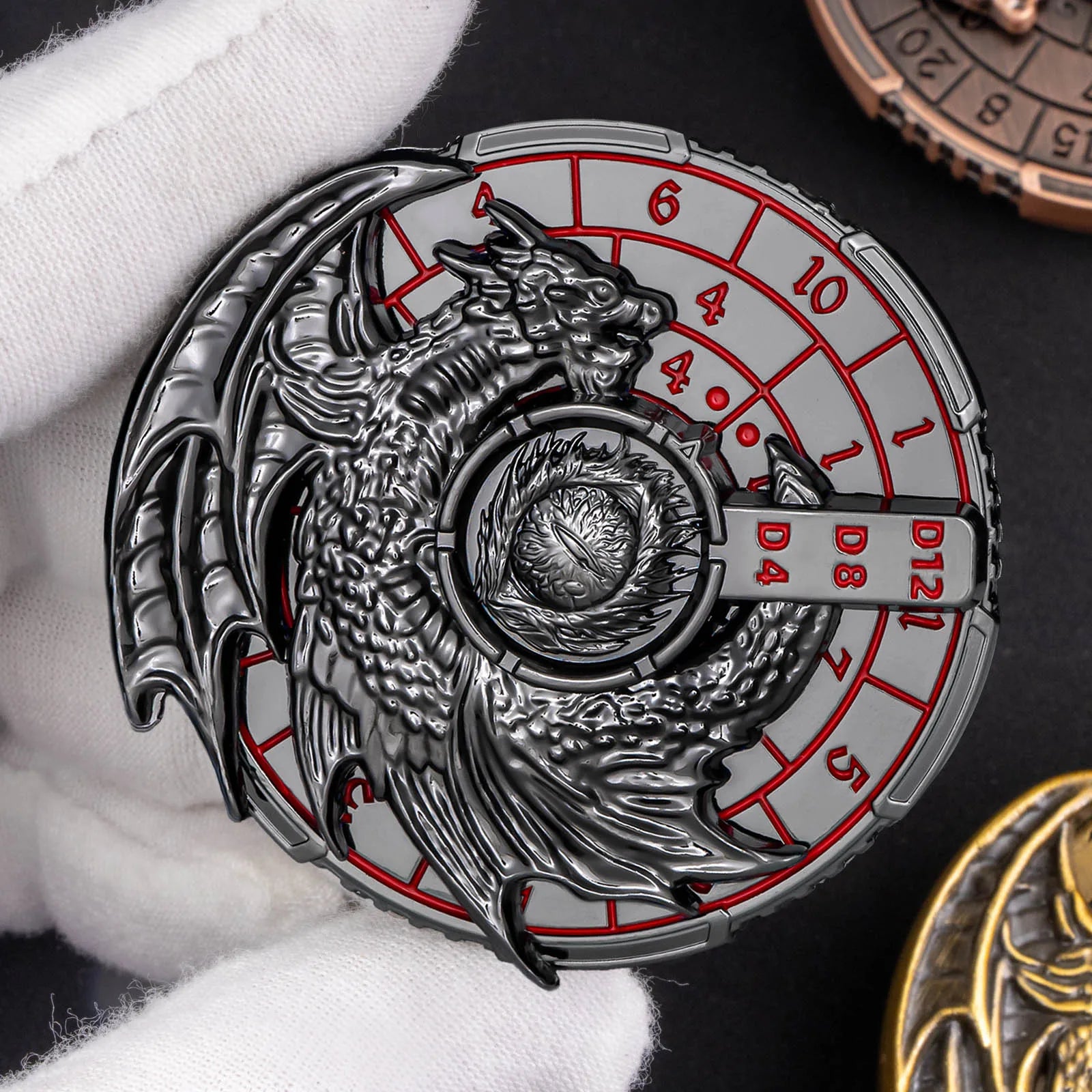 DND 7 in 1 Spinner Dice Set D&D, Metal Roulette Dragons D and D Dice, RPG Polyhedral Dungeons Role Playing Gaming Dice, Red