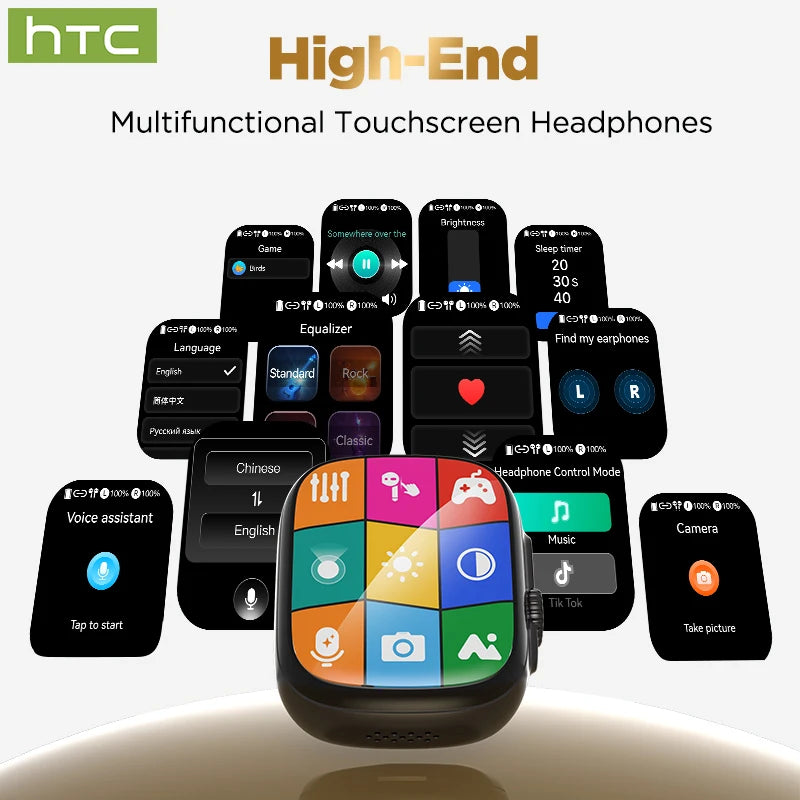 HTC NE72 AI Translate Bluetooth Earphones Wireless Earbuds LED TouchScreen HiFi Stereo Audio Noise Cancellation In-Ear Headphone