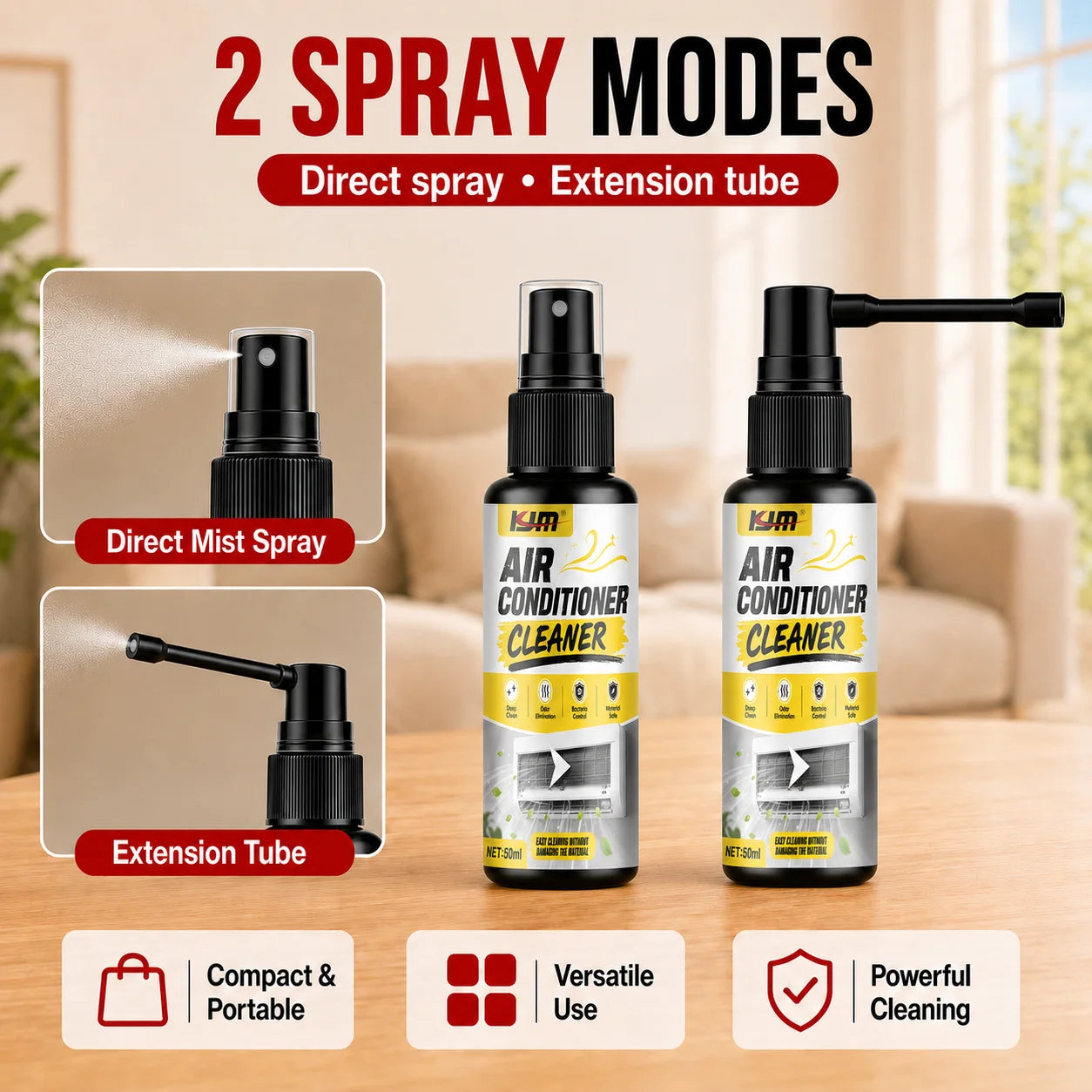 Portable Dual Spray 50ml Mode Car Air Conditioner Cleaner Auto Air Vent Deep Cleaning Foam Mildew Odor Remover