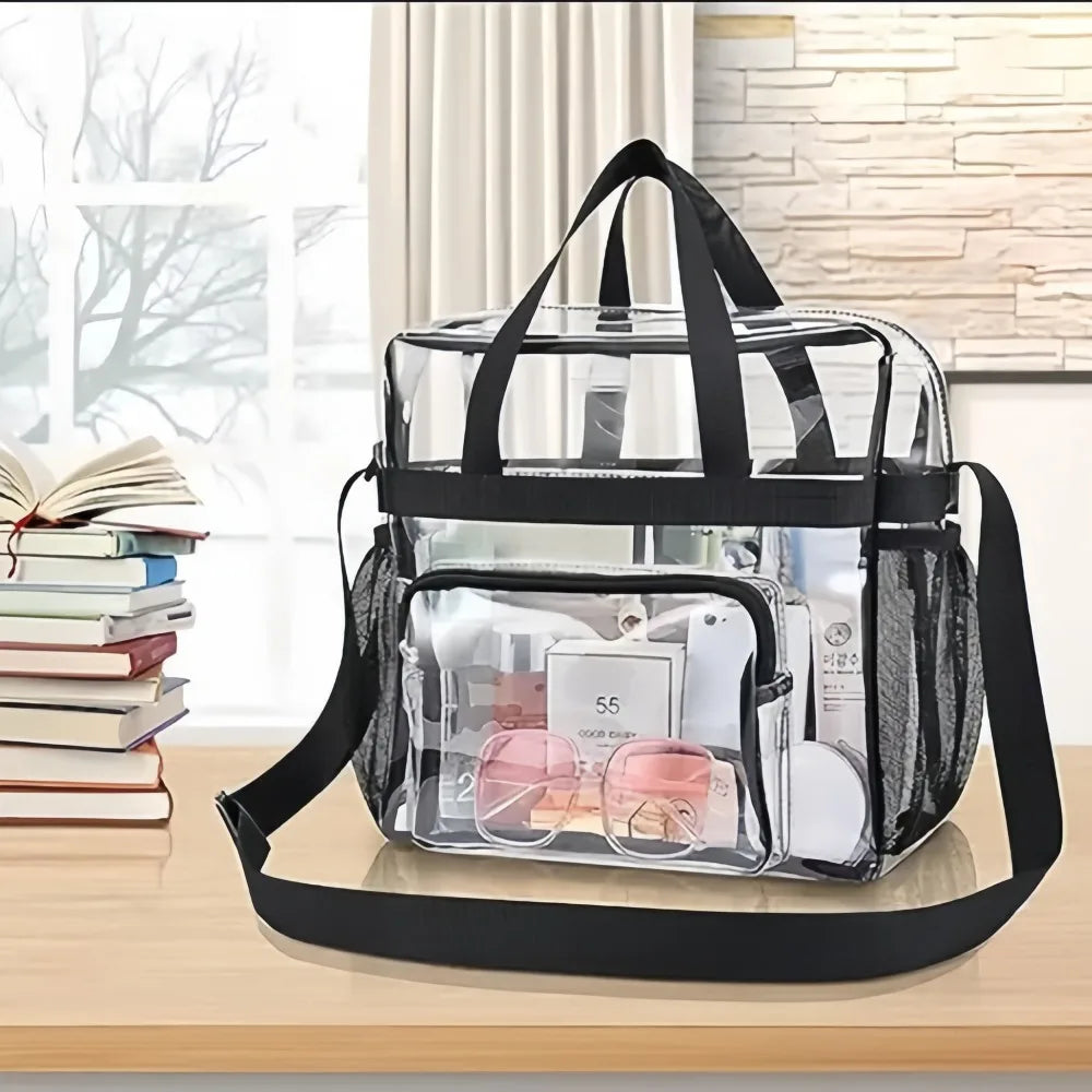 Clear Tote Bag Heavy Duty Plastic Transparent Crossbody With Zipper Pockets Pass Stadium Security Fast For Women Work Concerts