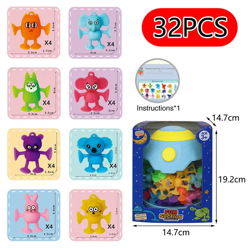 Montessori Animal Silicone Soft Building Blocks Children Toys DIY Suction Cup Assembly Construct Sensory Play Educational Toys