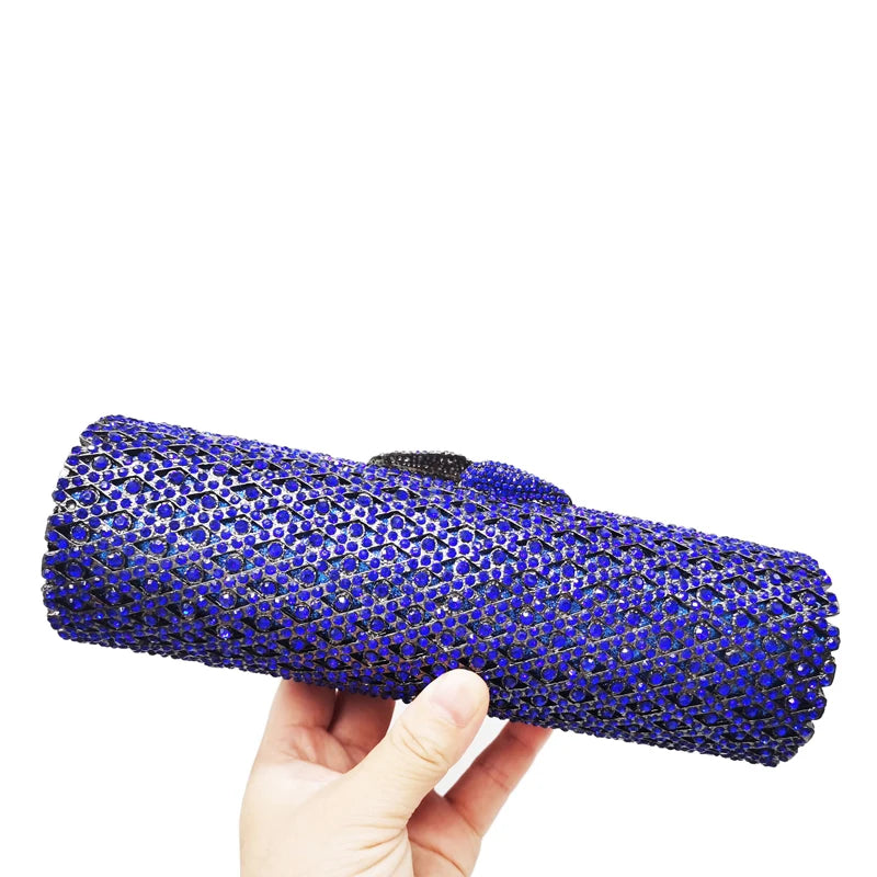 Blue Crystal Long Evening Clutch Luxury WHTUOHENG Diamond Wedding Purses Bridal Handbags Rhinestone Party Prom Clutches Bags