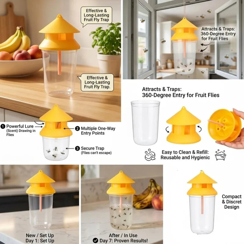 2/20x Fruit Fly Trapper with Attractant Hanging Fly Traps Bottles Non-Toxic Reusable Catcher Multipurpose Kitchen Yard Pest Tool