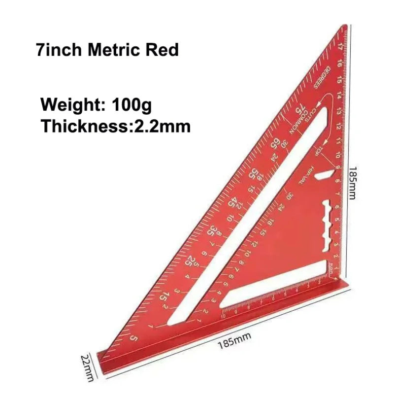 7“Woodworking Square Metric Triangle Ruler Made of Aluminium 90 Degree Thin Style Triangle Protractor for Carpenter Roofer