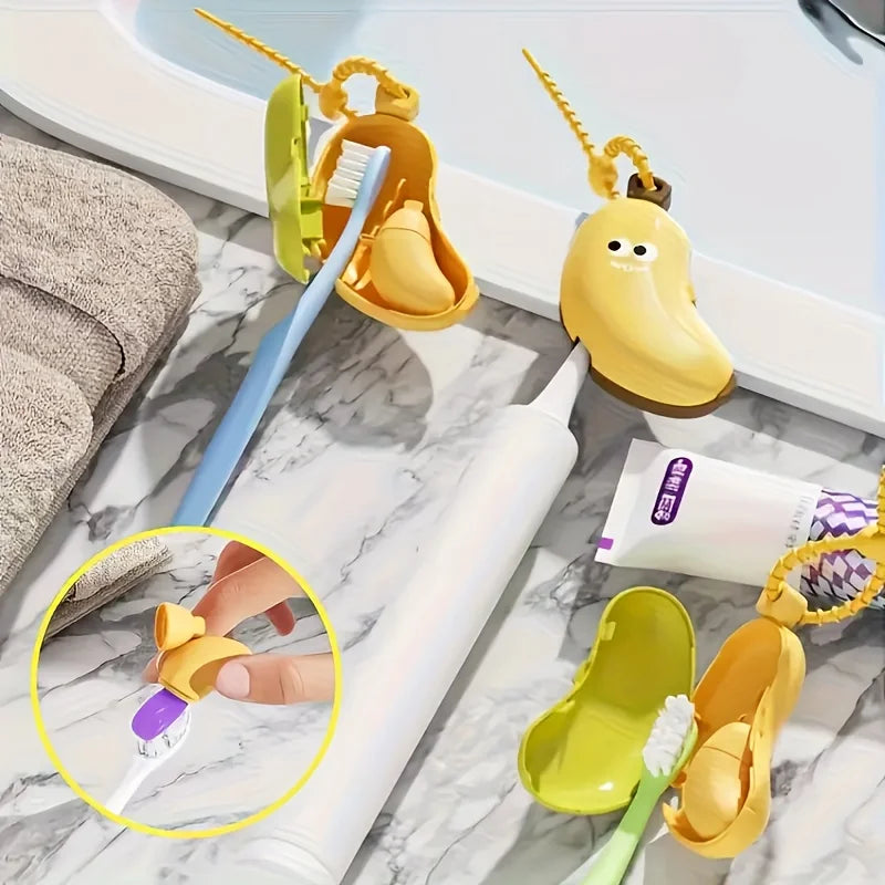 2in1 Banana Toothbrush Holder With Toothpaste Box Cute MIni Toothbrush Protective Cap Portable Brush Cap Case Travel Household