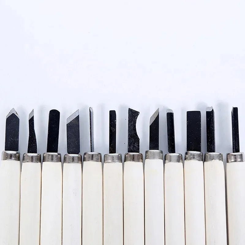 12pcs Wood Carving Chisels Set for Detailed Woodworking Basic Cutting DIY Hand Tools Gouges Knife Kit Craftsmanship