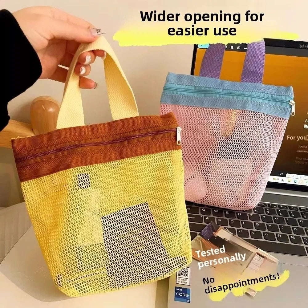 New Dopamine Mesh Toiletry Bag Transparent Portable Cosmetic Bags Large Capacity Handbag Makeup Underwear Storage Bag Travel Bag