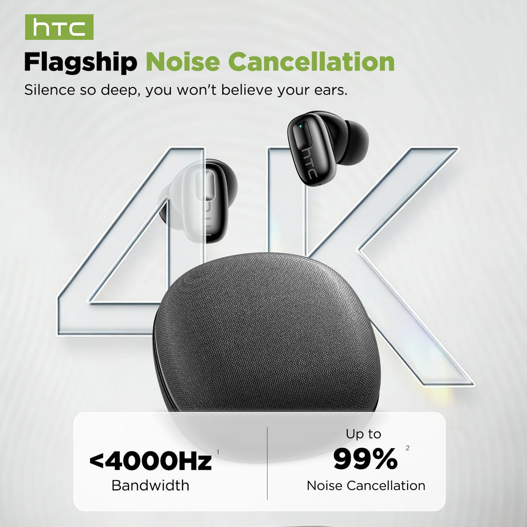 HTC NE75 Bluetooth Earphones Long Battery Soft Wireless Headphones AI translator Earbud 135 Language Low Latency Battery Display