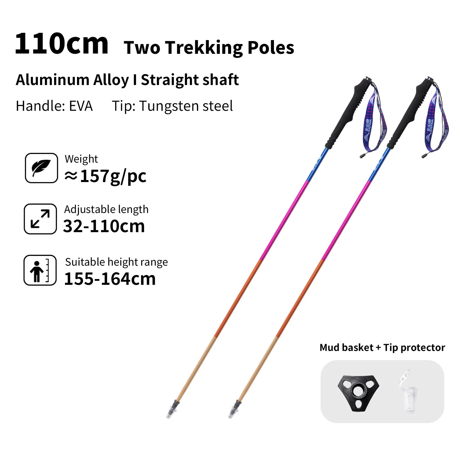 BISINNA 2pcs Trekking Poles Ultralight Aluminum Alloy Hiking Foldable Climbing Sticks Outdoor Mountaineering Trail Running Canes