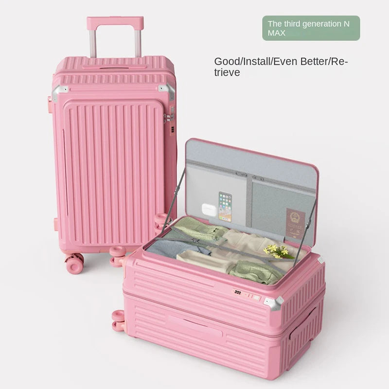 Five Wheels Suitcase 20-28 inch Side-Opening Expandable Deep Compartment Luggage Front Opening Large Capacity Trolley Case