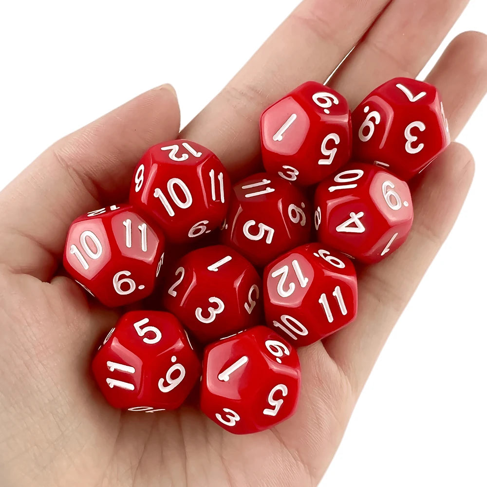 D12 Polyhedral Dice 18mm TRPG DND Digital Dice Game Set 12 Sides 10Pcs for Board Game