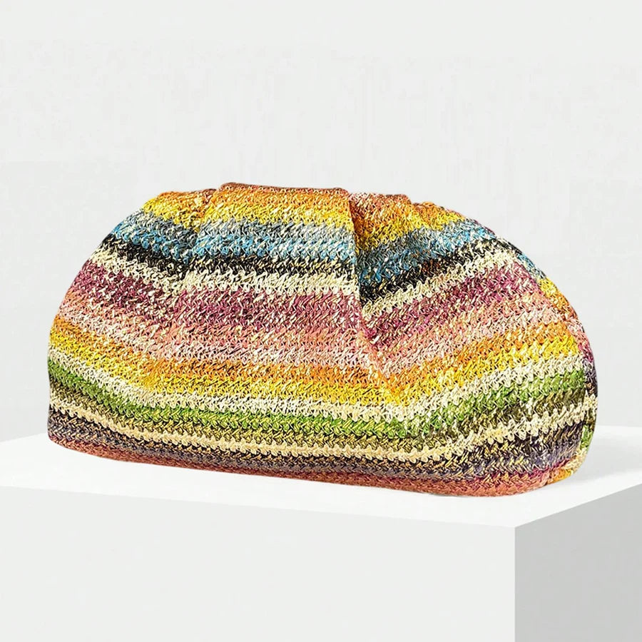 2026 Summer New Rainbow Mixed Color Stripe Knitted Woven Handbags Women Causal Weaving Purse Seaside Vacation Travel Beach Bags