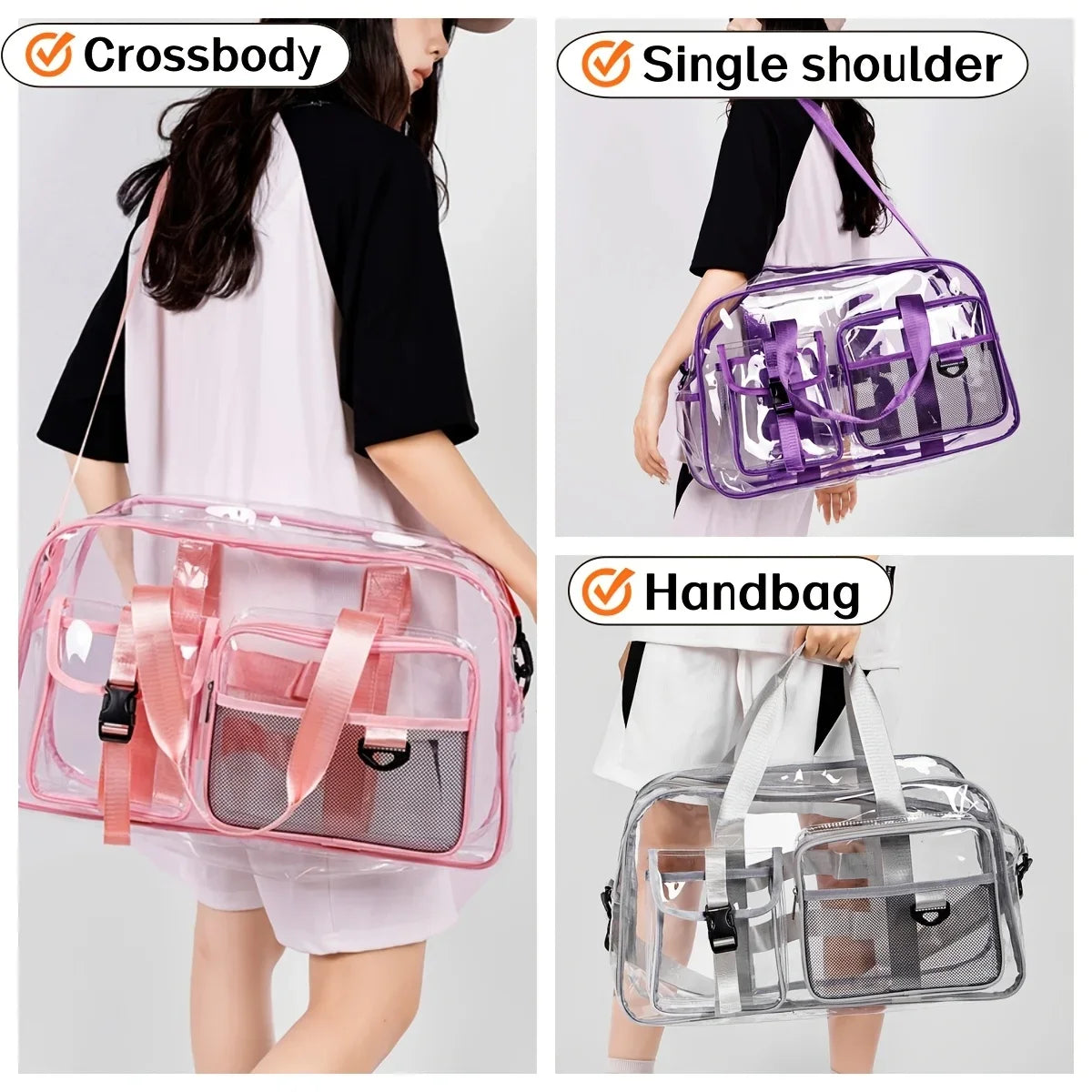 Spacious Clear Pvc Carry Large Capacity Portable Handbag Suitable Gym Beach Outdoor Sport Daily Travel Storage Organizing Use