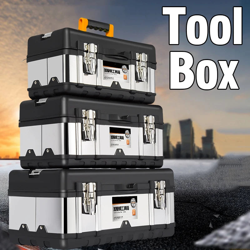 toolbox stainless steel suitcase 14/17/20 inch household portable tool box hardware tool box storage metallic briefcase