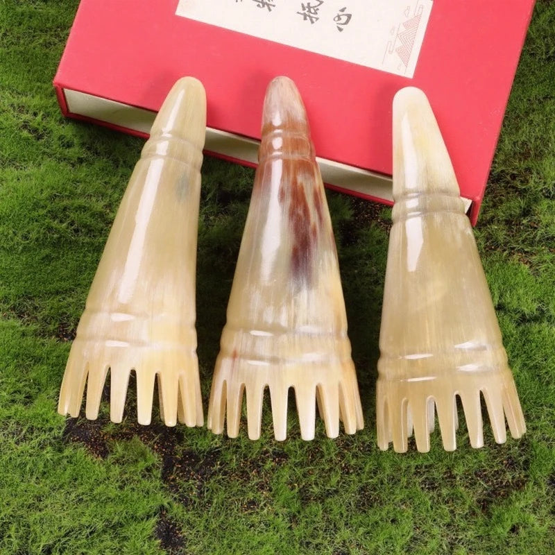 Scalp Massager Comb Buffalo Horn Dual Side Fine Tooth Detangler for Hair Growth Styling Acupressure Head Massage Women Men