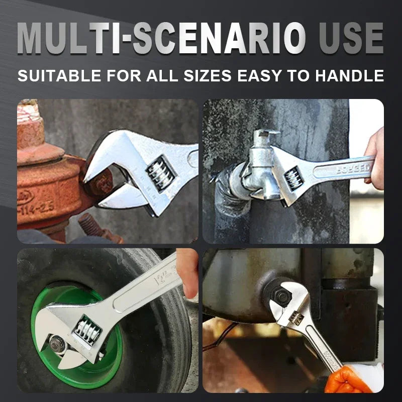 Adjustable Wrench Large Openin Long Handle Universal Spanner Clamp Steel Mechanical Workshop Hand Repair Tools 6/8/10/12 inchs