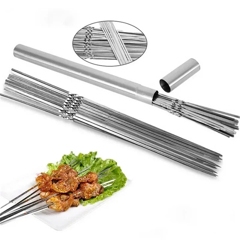 10/50Pcs Stainless Steel Barbecue Skewer Reusable BBQ Skewers Kebab Iron Stick For Outdoor Camping Picnic Tools Cooking Tools