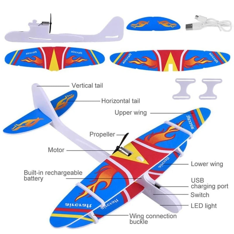 Electric Foam Plane Glider Hand Airplanes Capacitor with LED Light Outdoor Aircraft Model Kids Toys for Children Boys Gifts