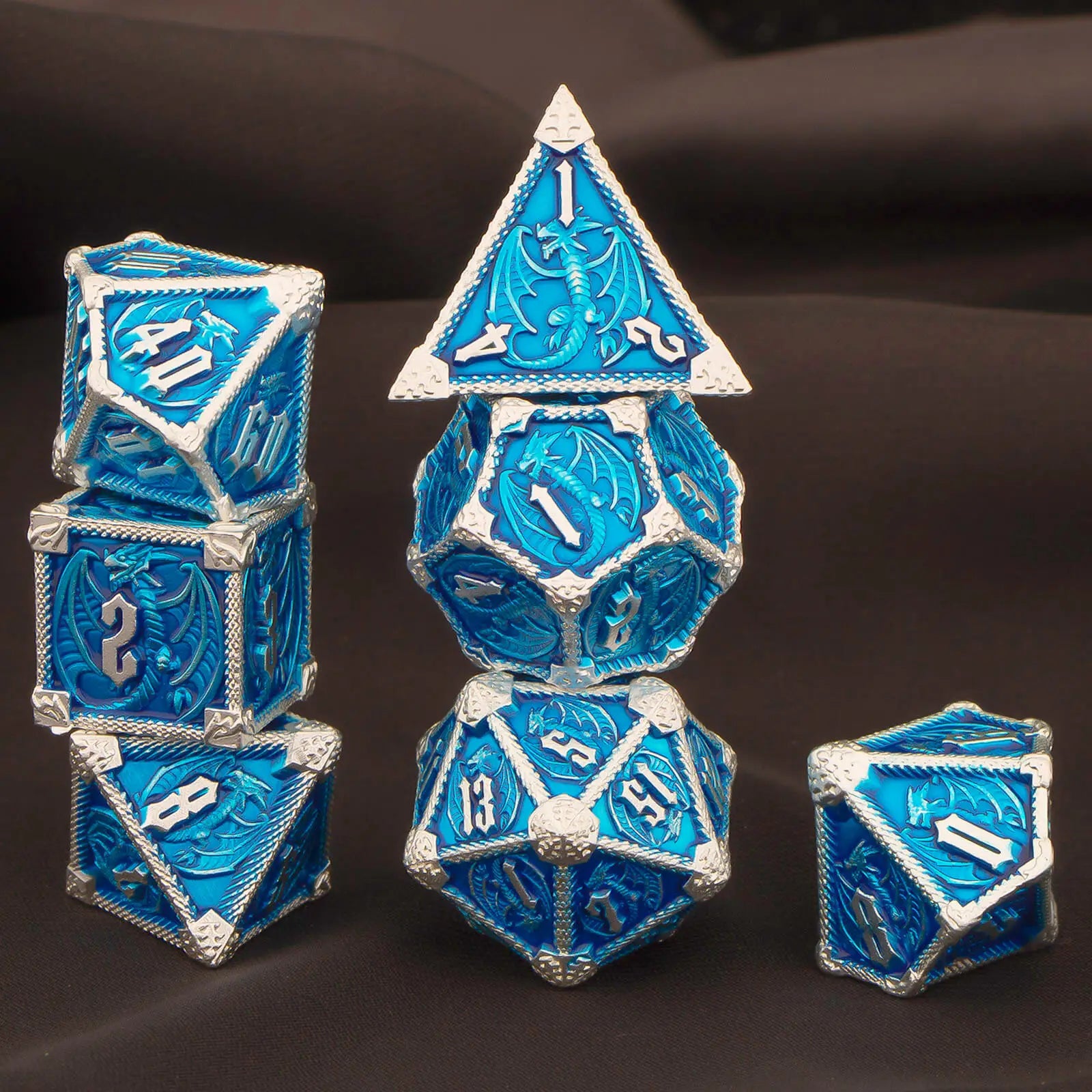 DND Metal Dice Set 7pcs – Polyhedral RPG D&D D20 D12 D10 D8 D6 D4 / Ensemble 7 dés métalliques DND – Polyédriques RPG jeux de rôle