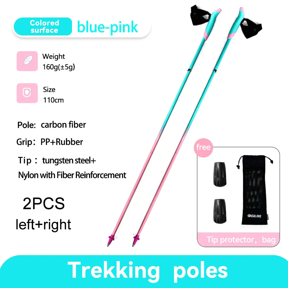 100% Carbon Fiber Trekking Poles: Foldable, Portable Hiking Poles with Wrist Straps, Non-Slip Grip, and Adjustable Length