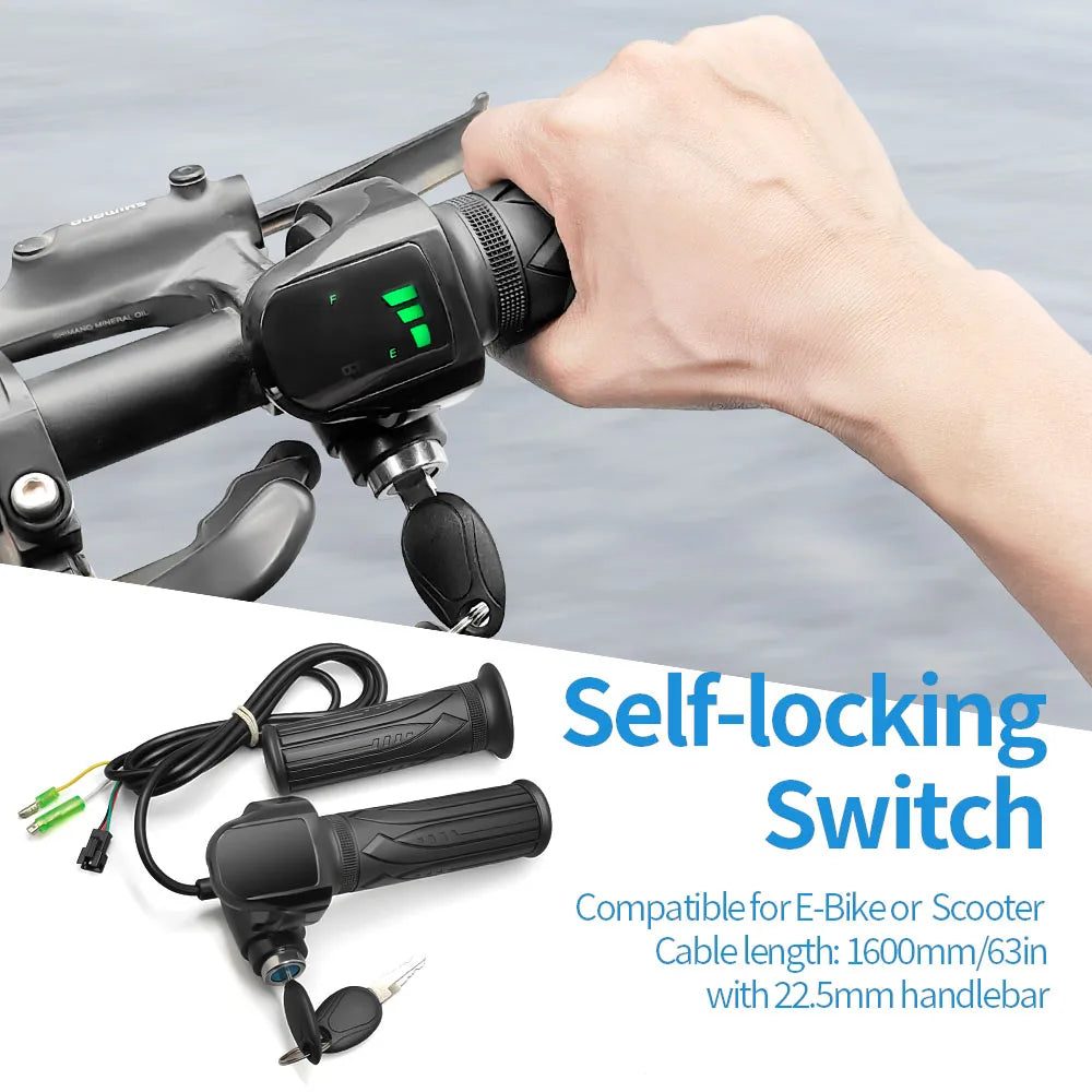 Electric Scooter Accelerator Electric Bicycle Throttle Handle with Lock Handle Electric Bicycle Battery Indicator Key LED Light