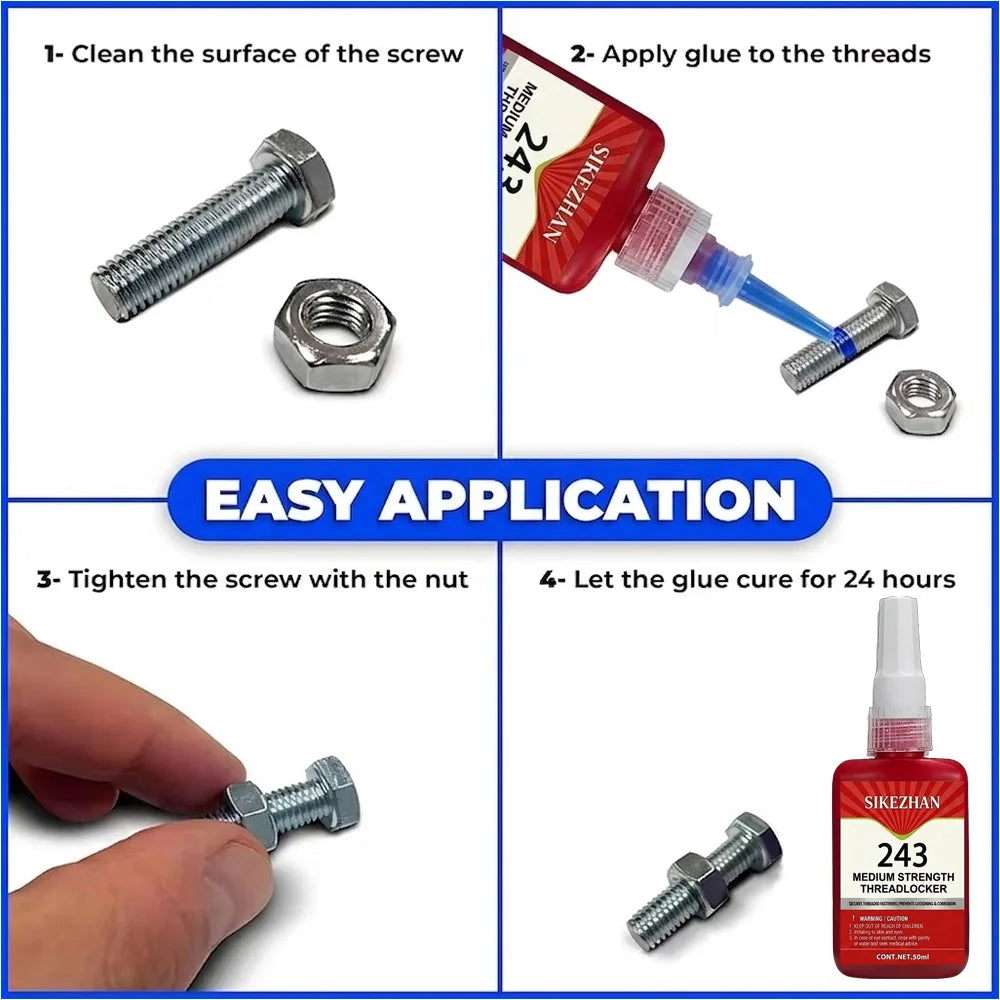 50ml Blue Thread Locker 243 Nuts Bolts Screw Adhesive Lock Tight Seal Fasteners Anaerobic Curing Metal Glue Rustproof SIKEZHAN