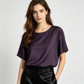 Plus Size Women's Casual Summer New Purple 100% Natural Mulberry Silk Twill Silk Skin Friendly Round Neck Short Sleeved T-shirt