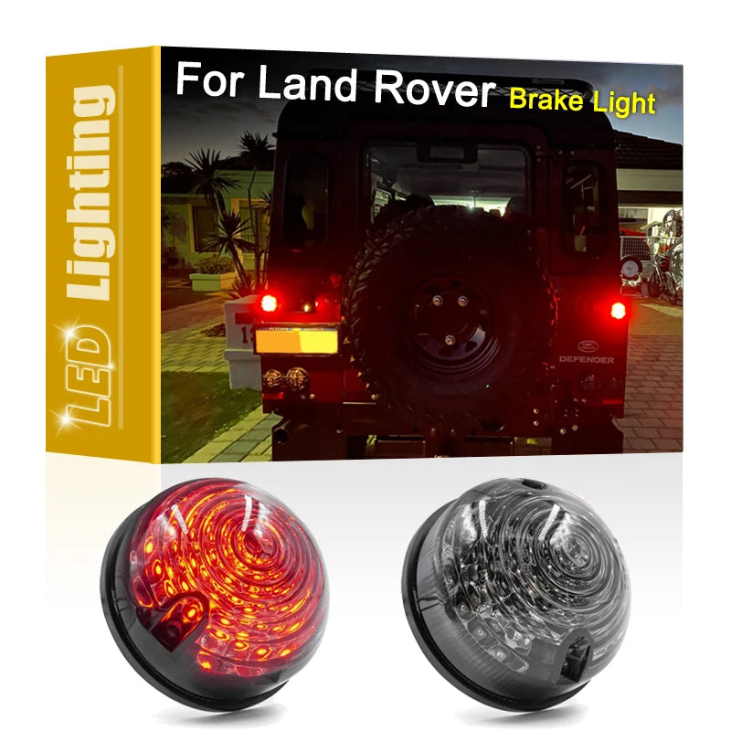 2Pcs Waterproof Smoked Lens 73mm Round Red Lamp Tail Brake Stop Light For Land Rover Defender 90/110 1983-2016