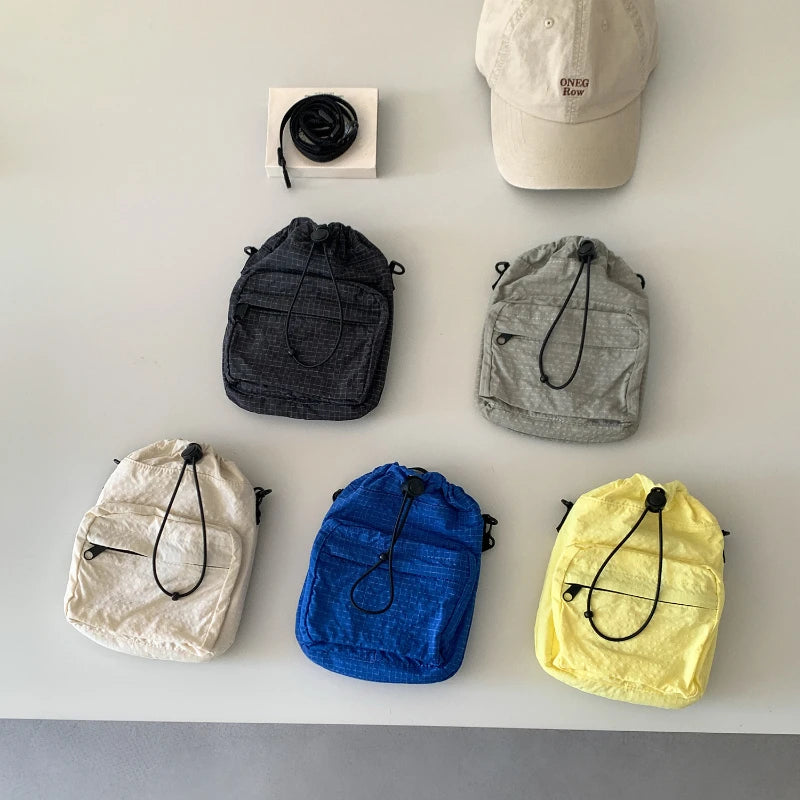 Women Fashion Summer Mini Drawstring Bag Ruched Shoulder Crossbody Small Bag Water Kettle Cup Phone Key Carry Bag
