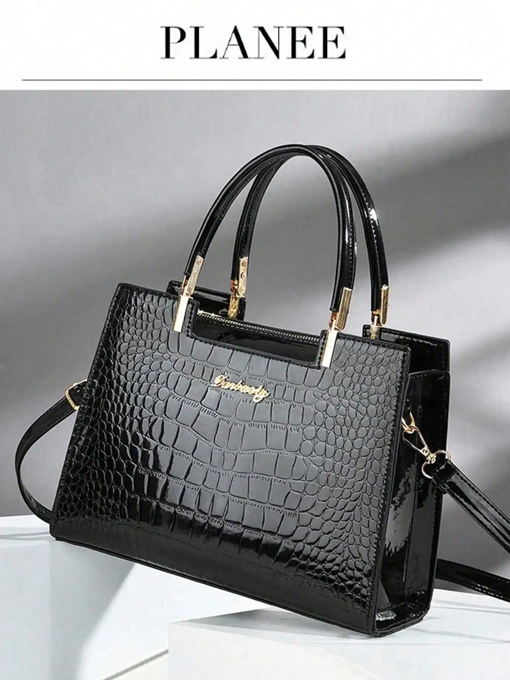 Elegant Crocodile Pattern Shiny Leather Crossbody & Top Handle Handbags, Luxury Business Casual Women Bags, Fashion Office Shoulder Bag, Creative Moth