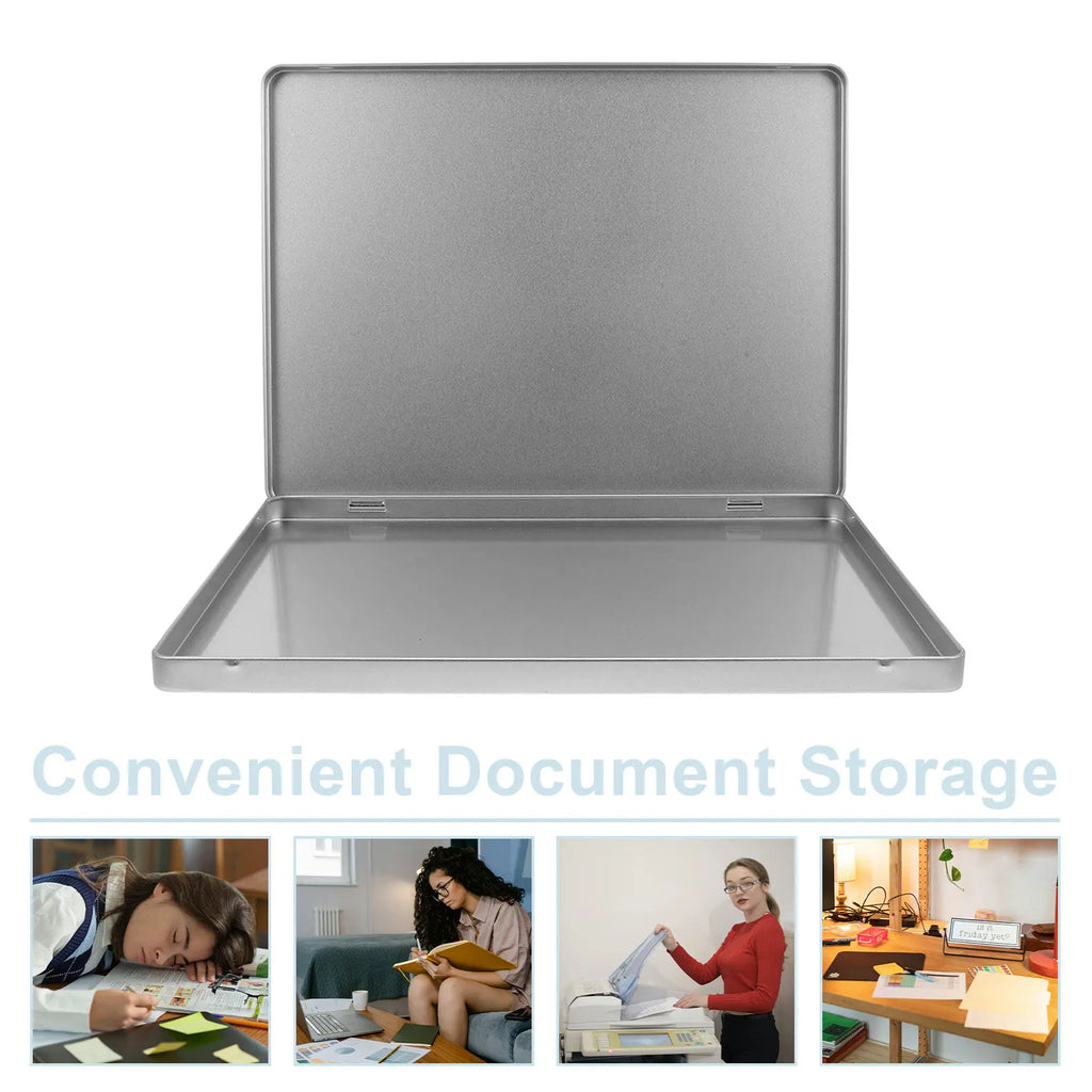 Box: A4 Large Capacity Iron Storage Organizer Portable Document Paperwork Organiser Photo Receipt Holder Lid